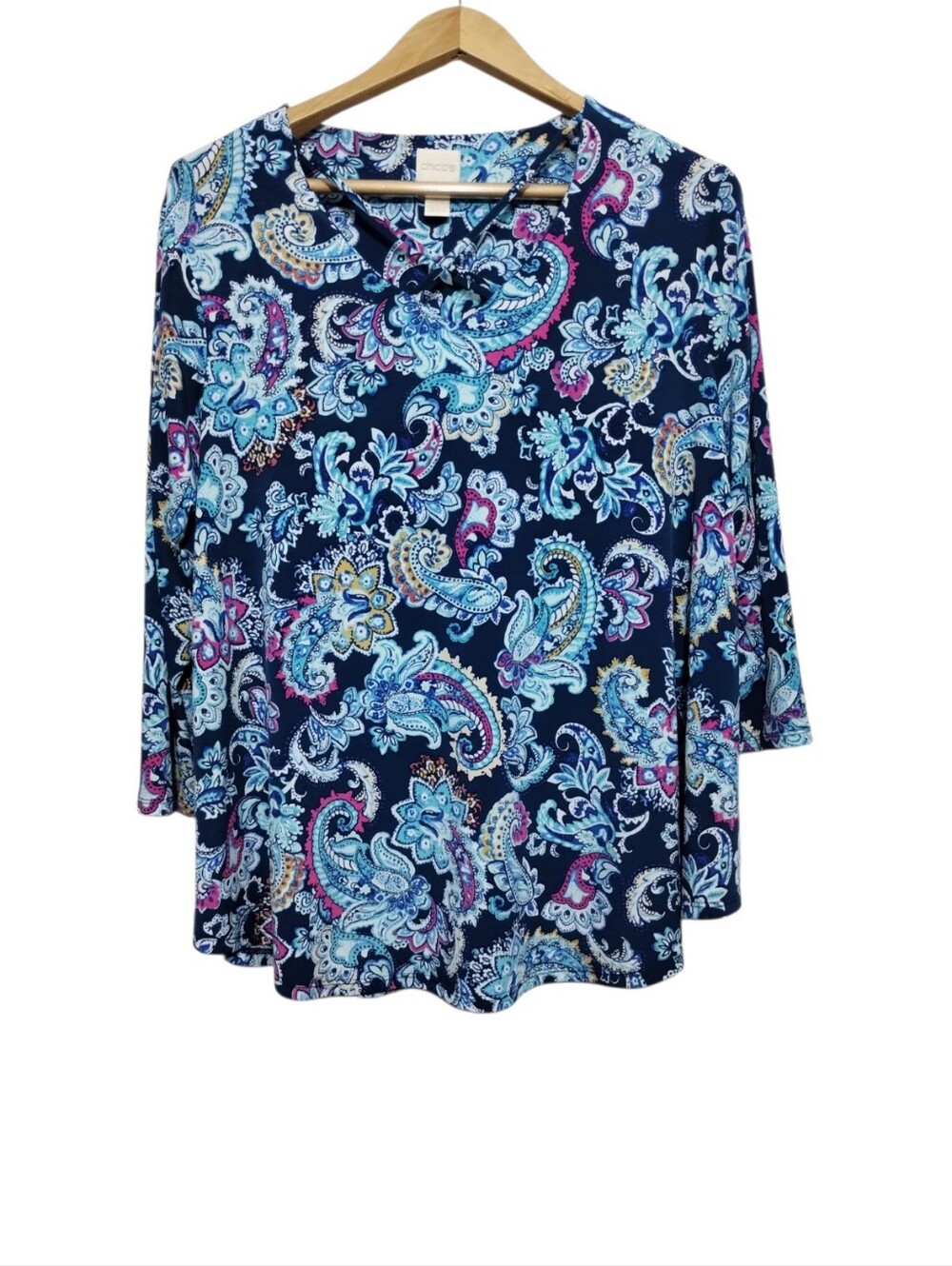 Chico's Navy Paisley V-Neck Tunic Women's L/2 Boho Multi